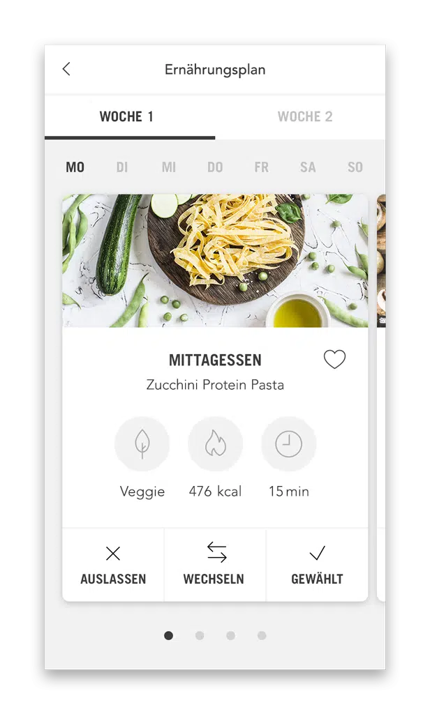 Dein Abnehmprogramm Plan mit Mahlzeiten (Smartphone Ansicht Beispiel Tag)